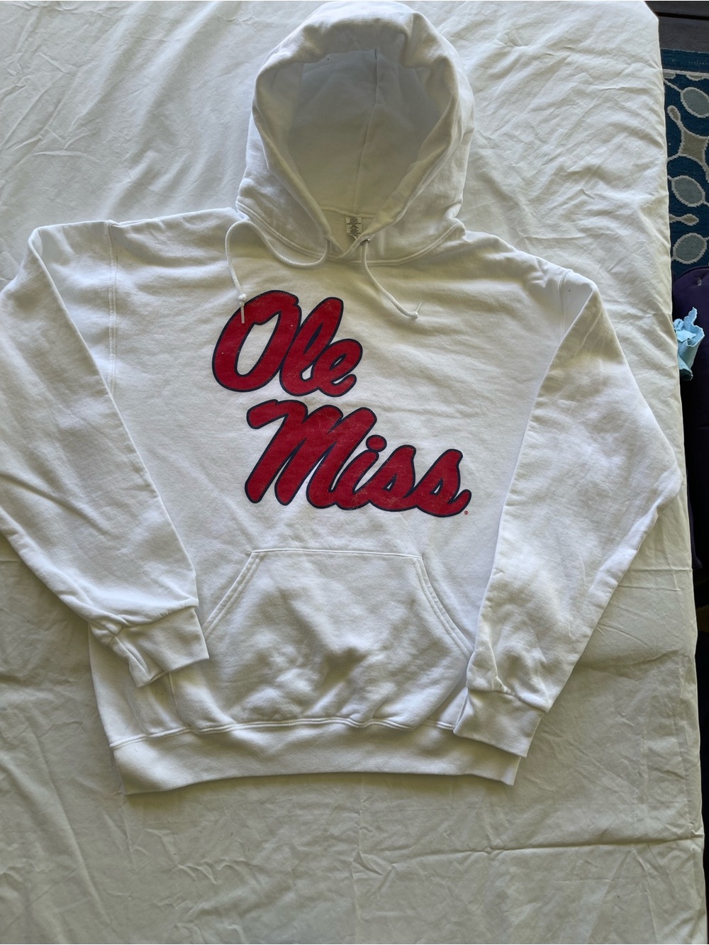 White Hoodie Sweater with Red Script Logo